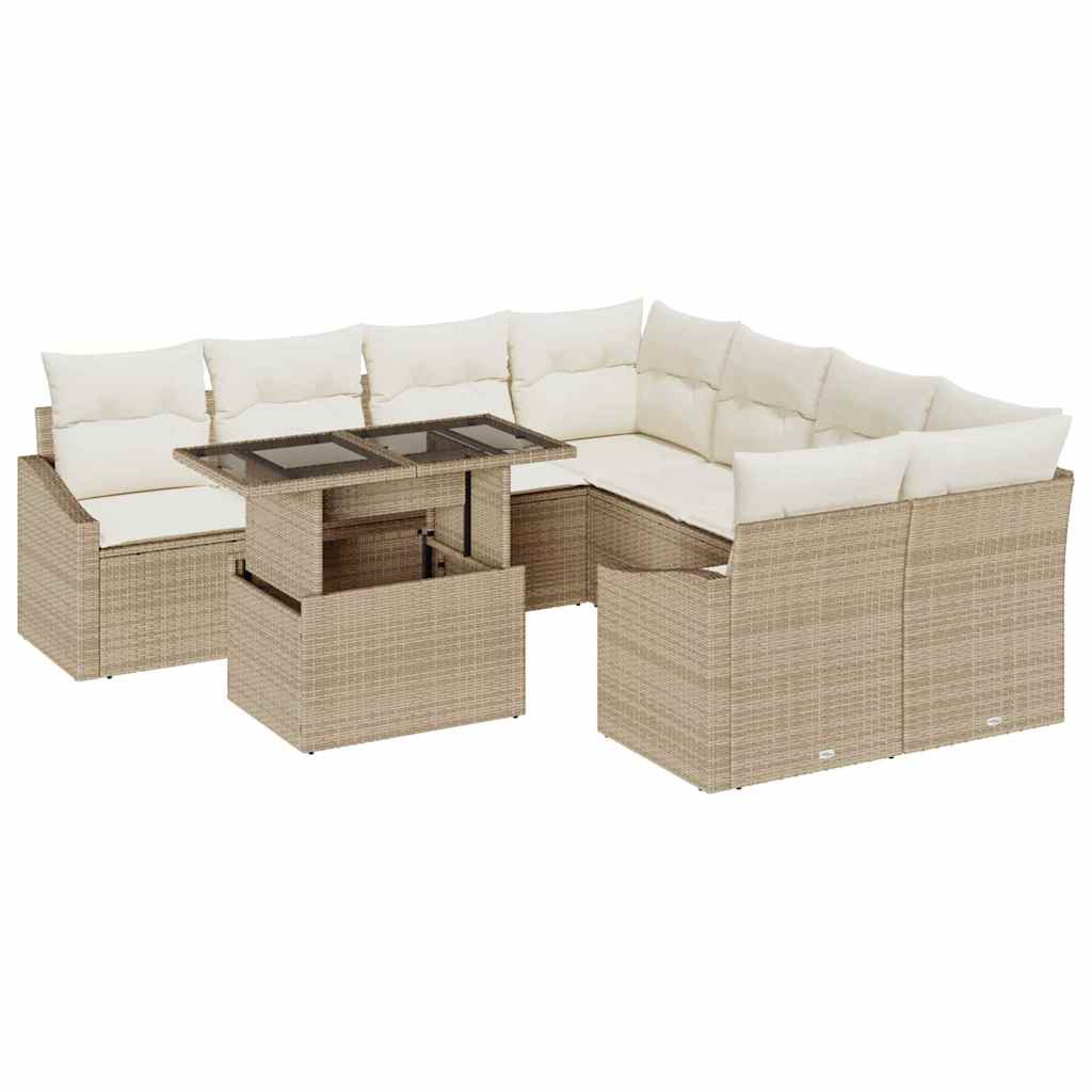 Ensemble de canapé de jardin 9 pc - Beige et crème Polyrotin