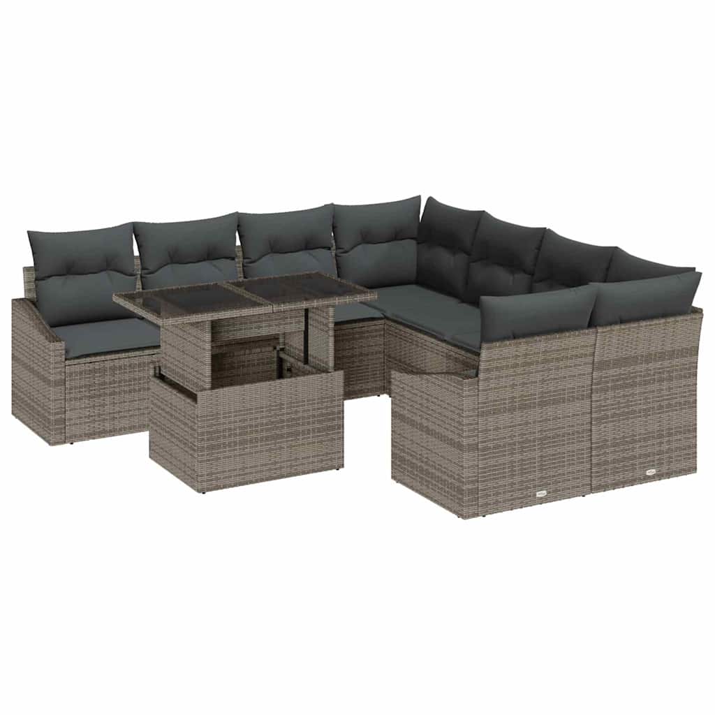 Ensemble de canapé de jardin 9 pc - Gris Polyrotin