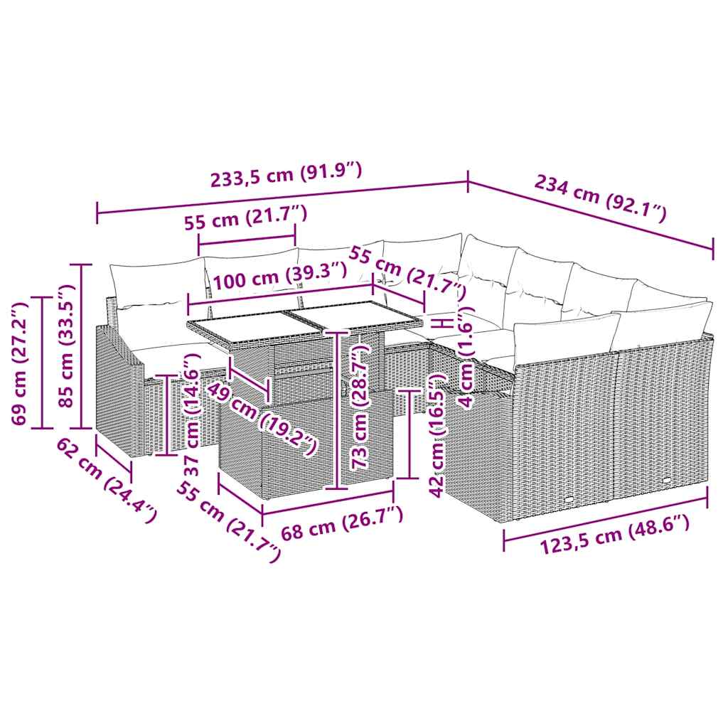 Ensemble de canapé de jardin 9 pc - Gris Polyrotin