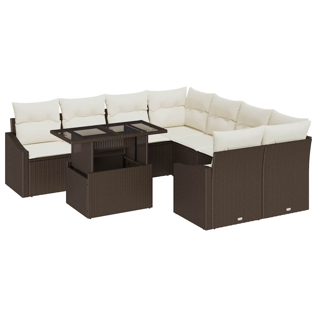 Ensemble de canapé de jardin 9 pc - Marron et crème Polyrotin