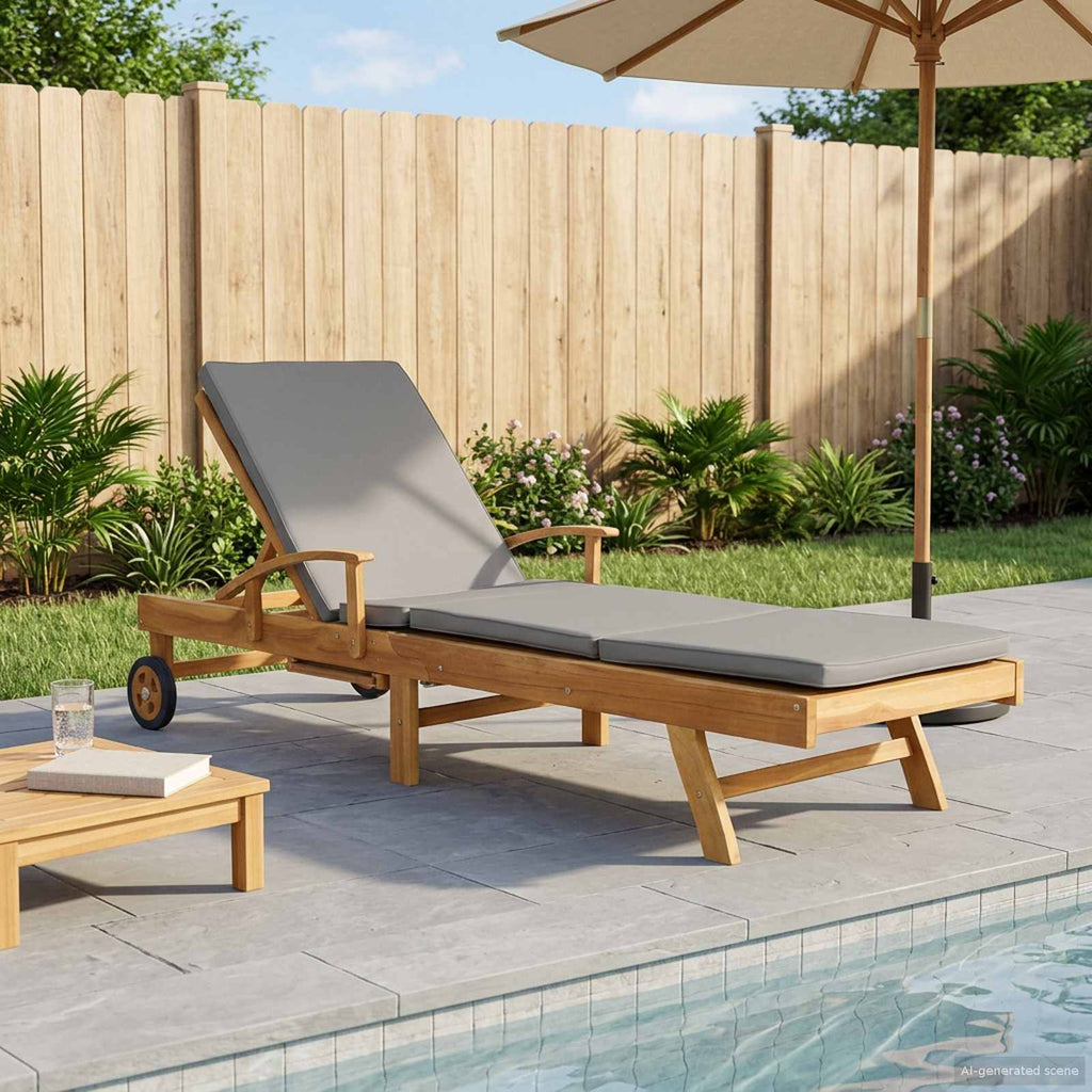 Chaise longue avec coussin - Teck Solide