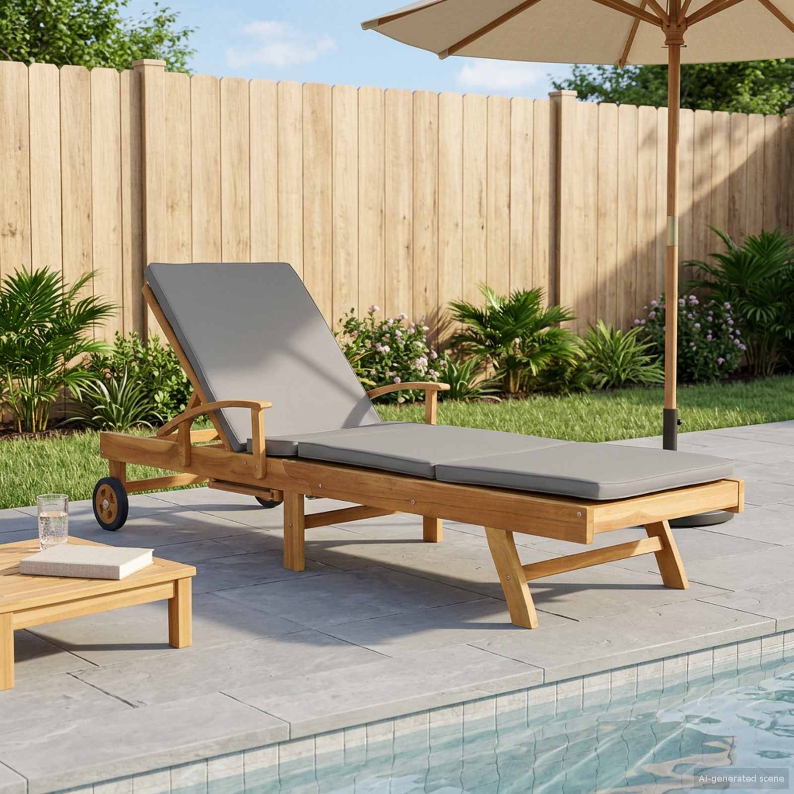 Chaise longue avec coussin - Teck Solide