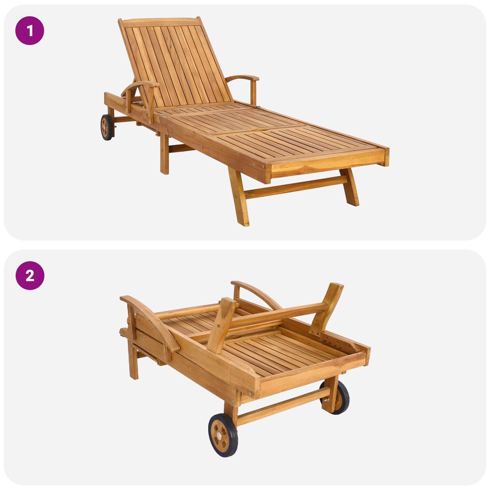 Chaise longue avec coussin - Teck Solide