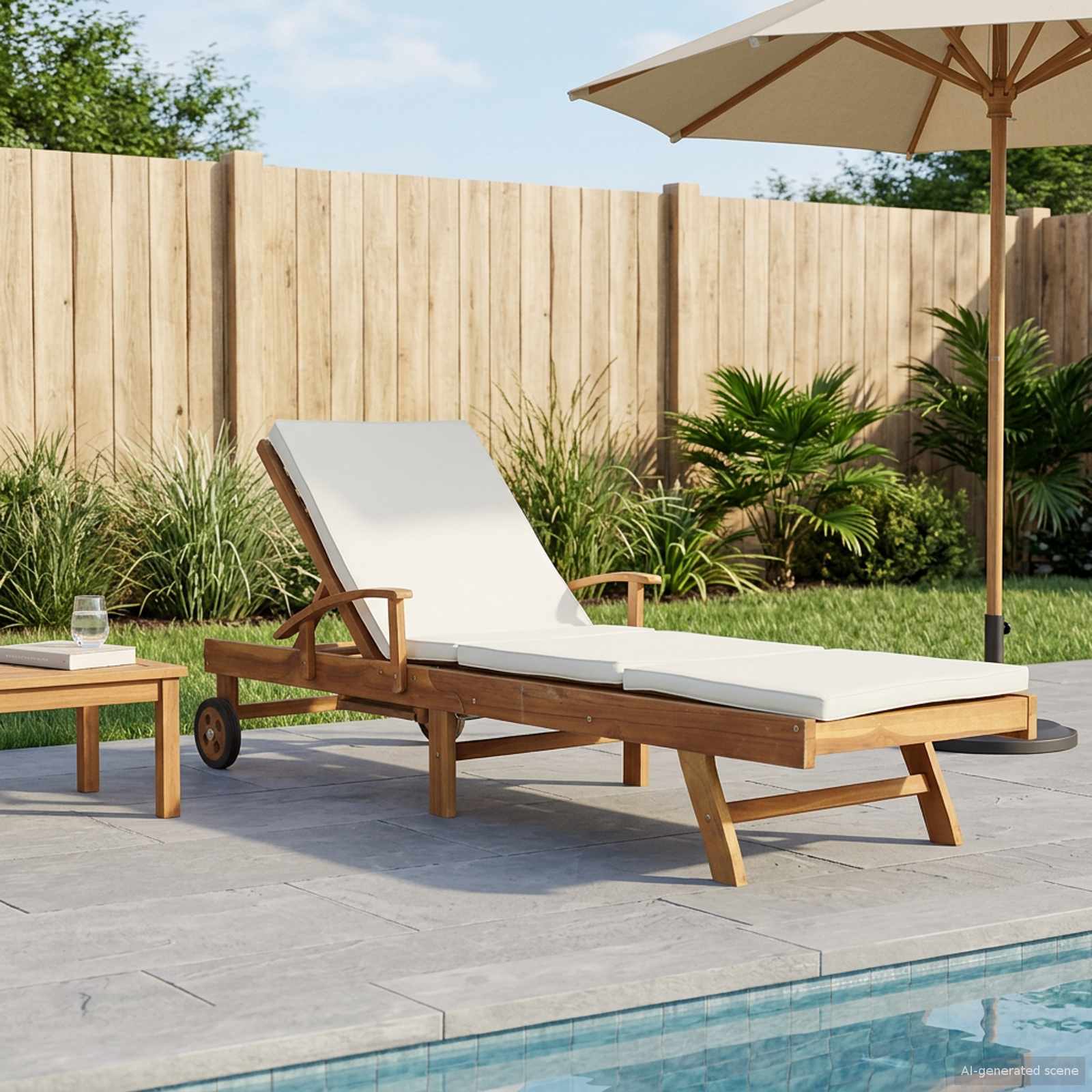 Chaise longue avec coussin - Teck Solide