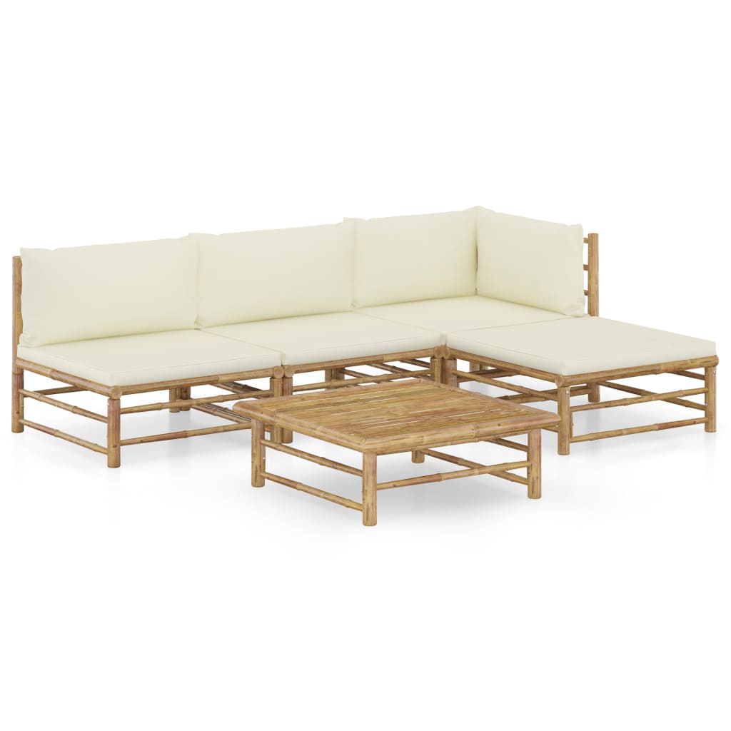 vidaXL Salon de jardin 5 pcs Blanc crème Bambou