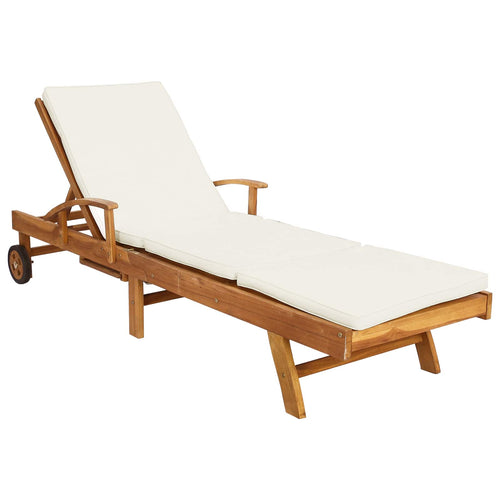 vidaXL Chaise longue avec coussin Teck Massif Marron et Crème