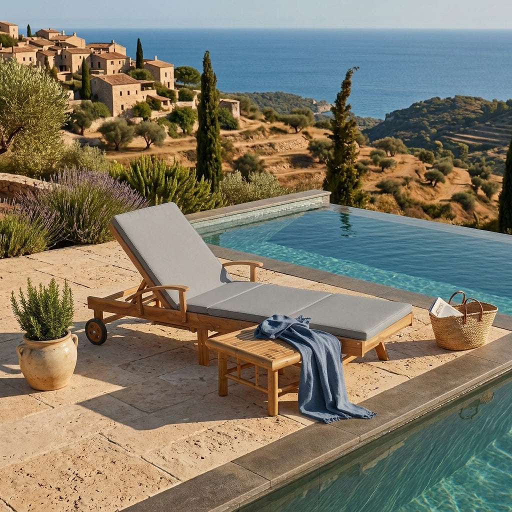 Chaise longue avec coussin - Teck Solide