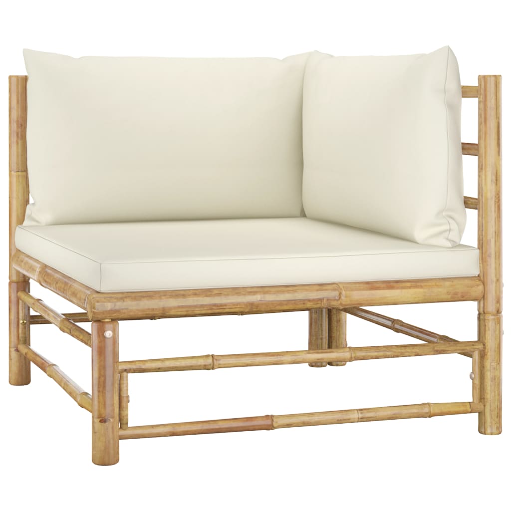 Salon de jardin 5 pcs avec coussins - Blanc crème Bambou