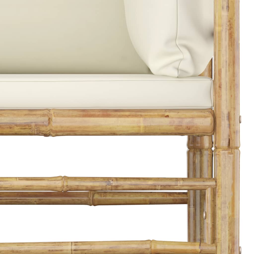 Salon de jardin 5 pcs avec coussins - Blanc crème Bambou