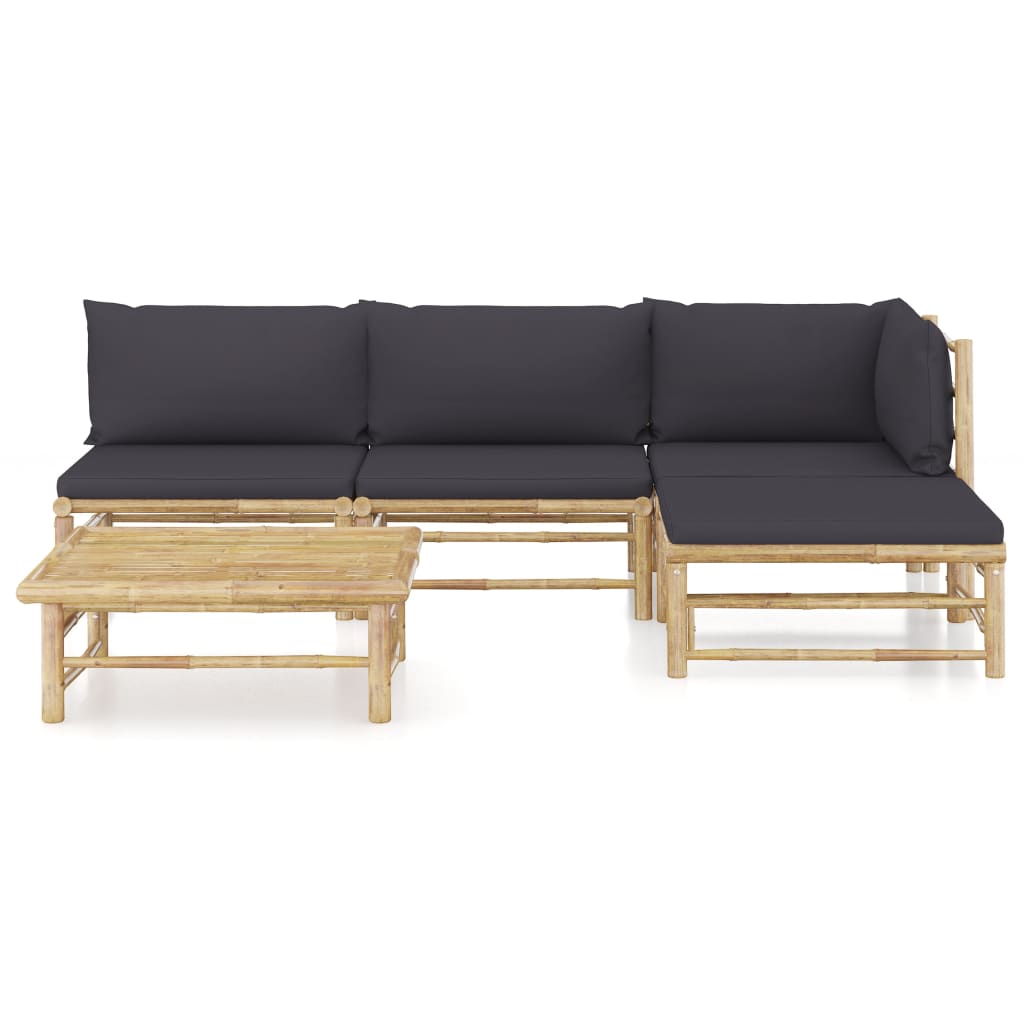Salon de jardin 5 pcs avec coussins - Gris foncé Bambou