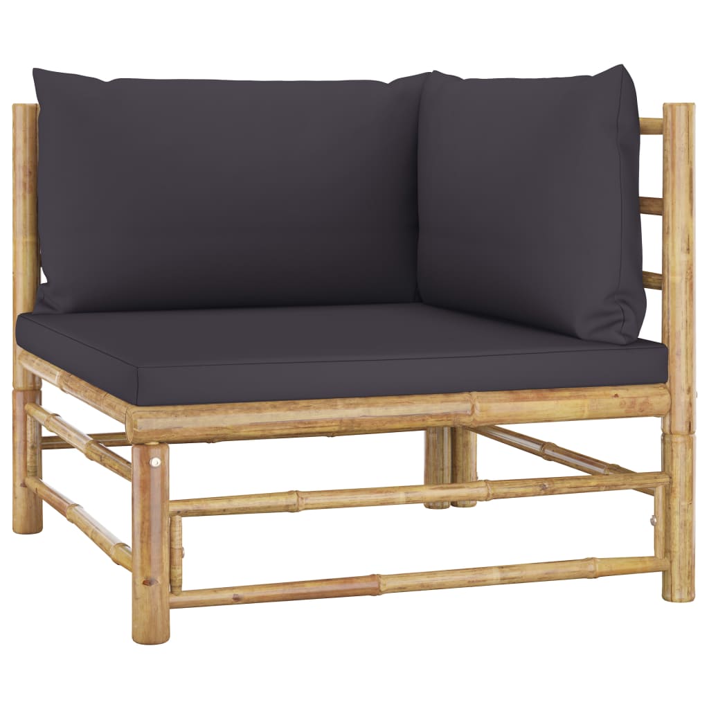 Salon de jardin 5 pcs avec coussins - Gris foncé Bambou